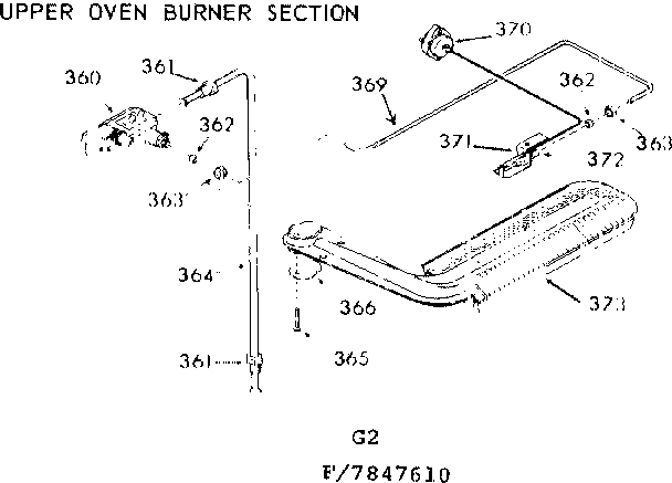 Kenmore 1037847640 upper oven burner section diagram