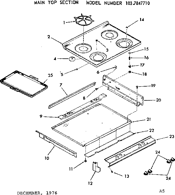 Kenmore 1037847710 main top section diagram