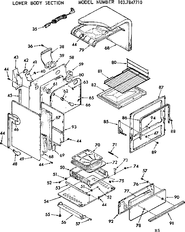 Kenmore 1037847710 lower body section diagram
