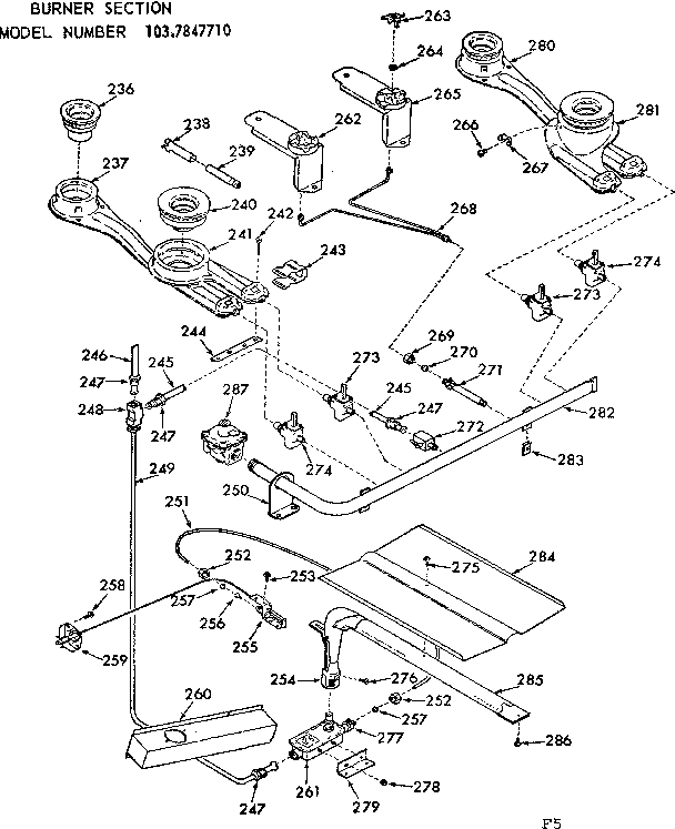 Kenmore 1037847710 burner section diagram