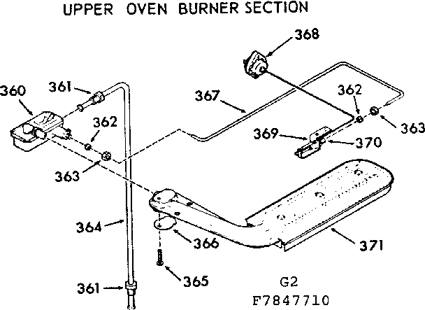 Kenmore 1037847710 upper oven burner section diagram