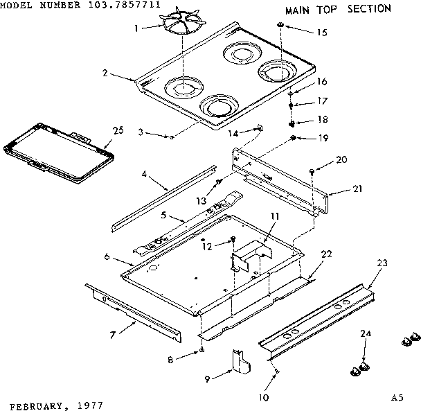 Kenmore 1037857711 main top section diagram