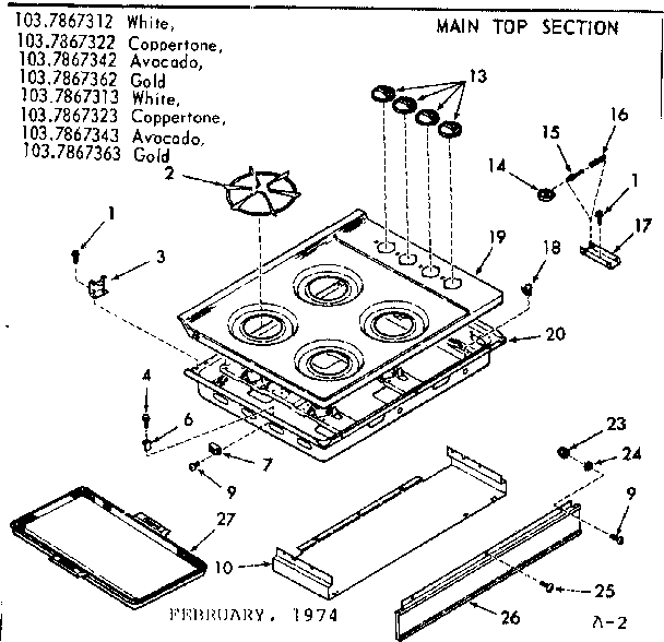 Kenmore 1037867313 main top section diagram
