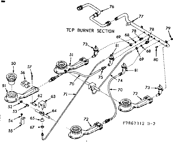 Kenmore 1037867313 top burner section diagram