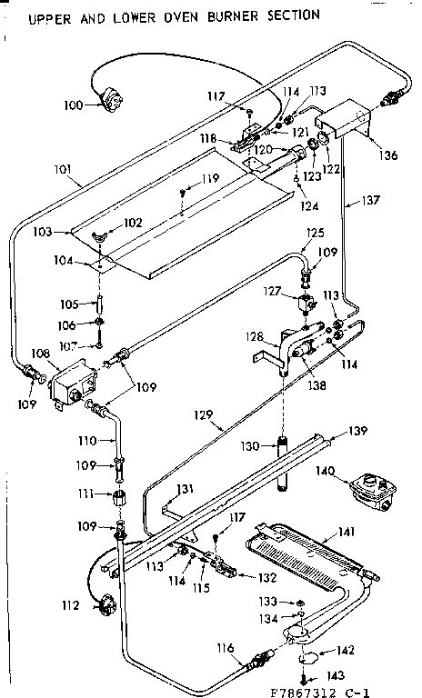 Kenmore 1037867313 upper & lower oven burner section diagram