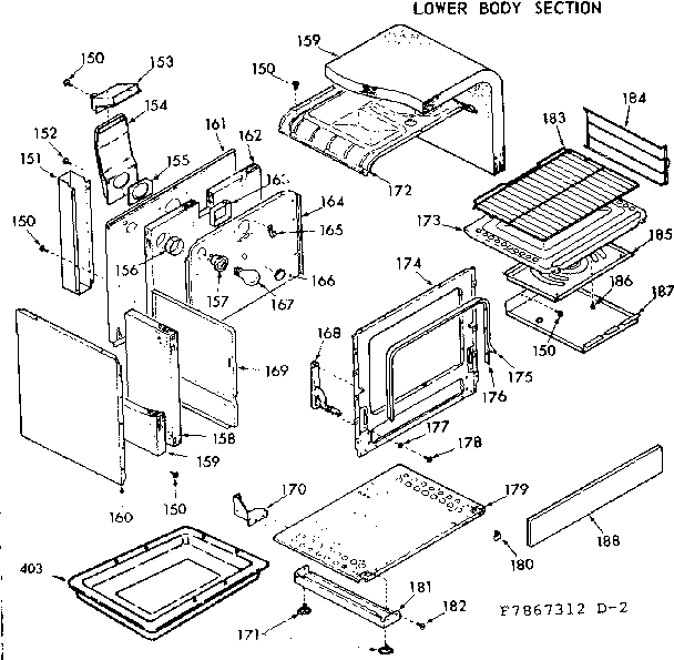 Kenmore 1037867313 lower body section diagram