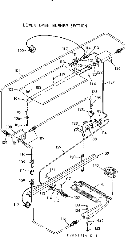 Kenmore 1037867324 upper and lower oven burner section diagram