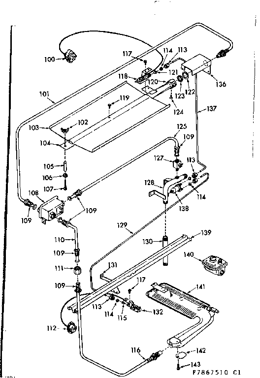 Kenmore 1037867520 upper & lower burner section diagram