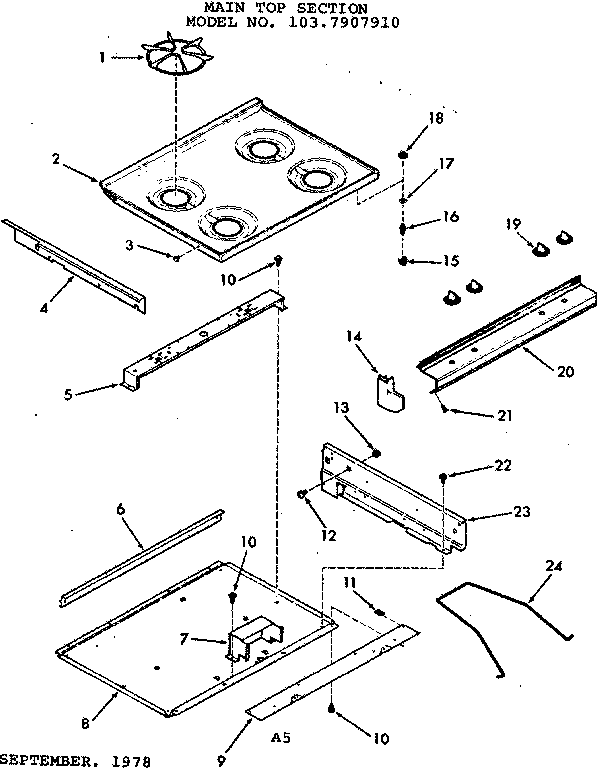 Kenmore 1037907910 main top section diagram