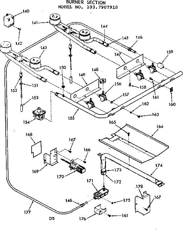 Kenmore 1037907910 burner section diagram