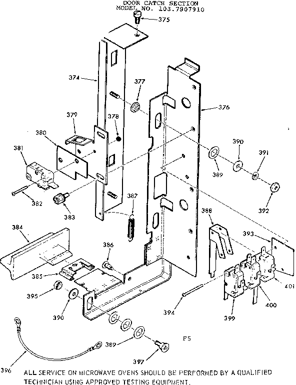 Kenmore 1037907910 door catch section diagram