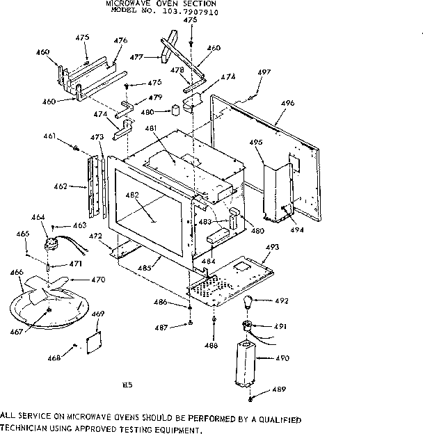 Kenmore 1037907910 microwave oven section diagram