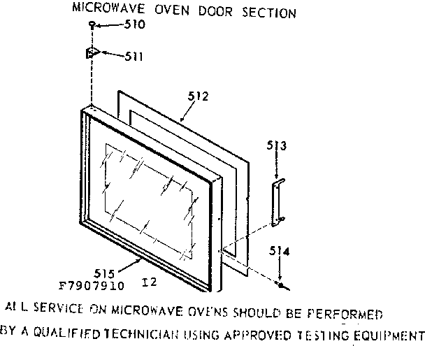 Kenmore 1037907910 microwave oven door section diagram