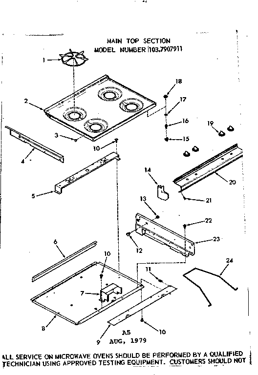 Kenmore 1037907911 main top section diagram