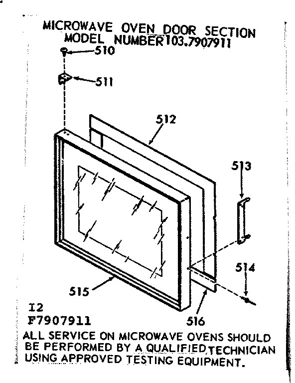 Kenmore 1037907911 microwave oven door section diagram