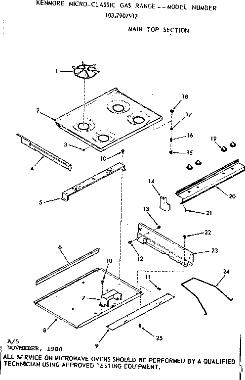 Kenmore 1037907913 main top section diagram