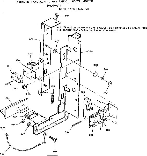 Kenmore 1037907913 door catch section diagram