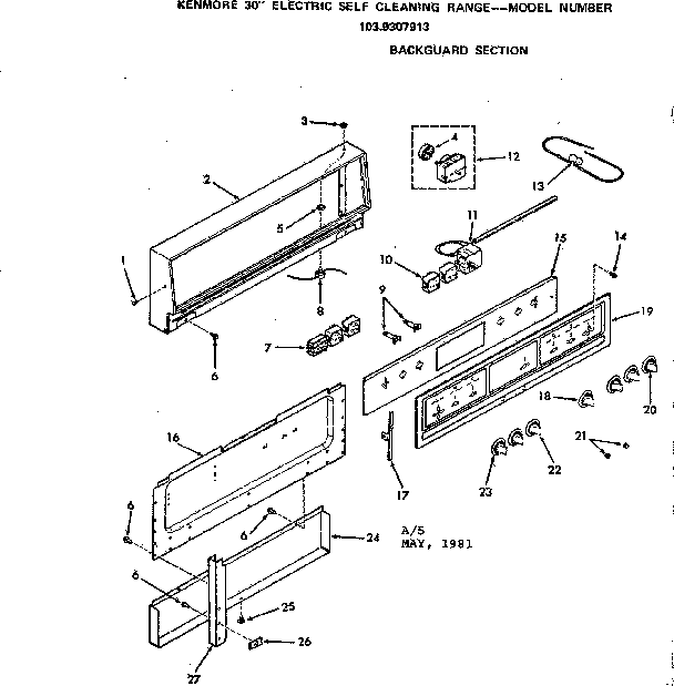 Kenmore 1039307913 backguard section diagram