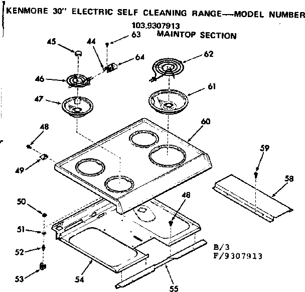 Kenmore 1039307913 maintop section diagram