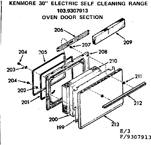 Kenmore 1039307913 oven door section diagram