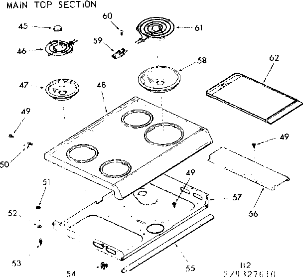 Kenmore 1039327660 main top section diagram