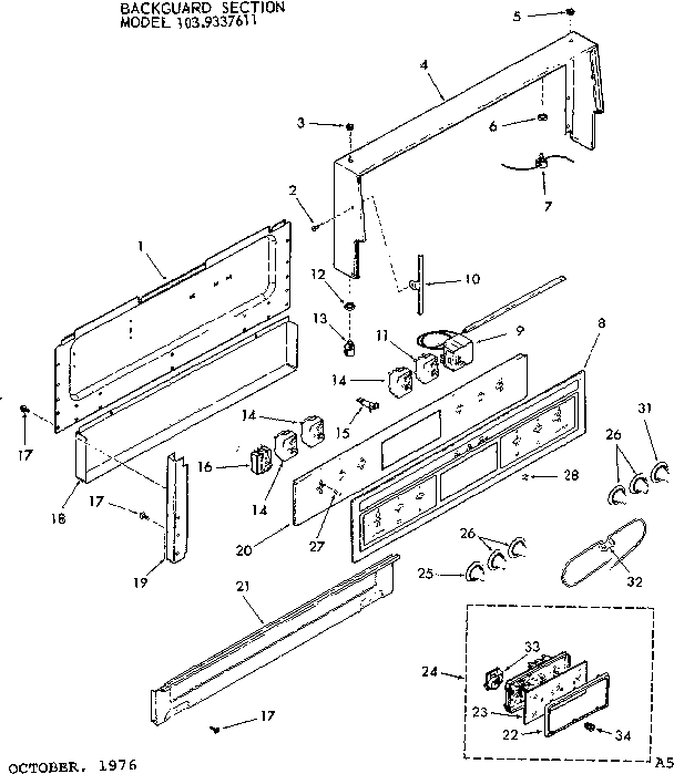 Kenmore 1039337611 backguard section diagram