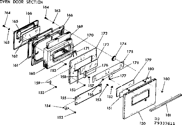 Kenmore 1039337611 oven door section diagram