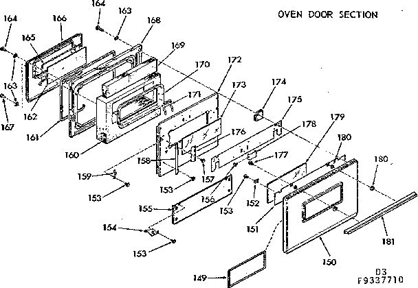 Kenmore 1039337710 oven door section diagram