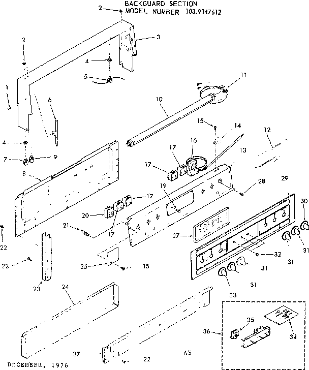 Kenmore 1039347612 backguard section diagram