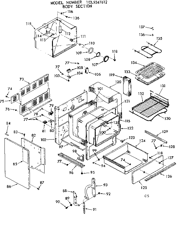 Kenmore 1039347612 body section diagram
