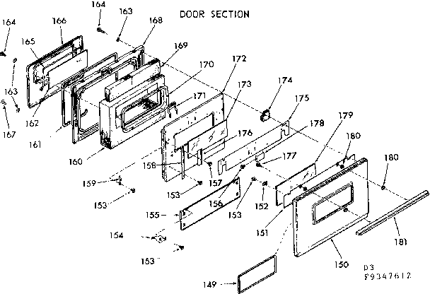Kenmore 1039347612 oven door section diagram