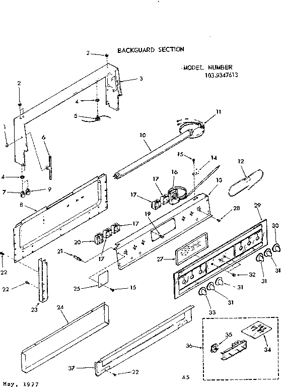 Kenmore 1039347613 backguard section diagram