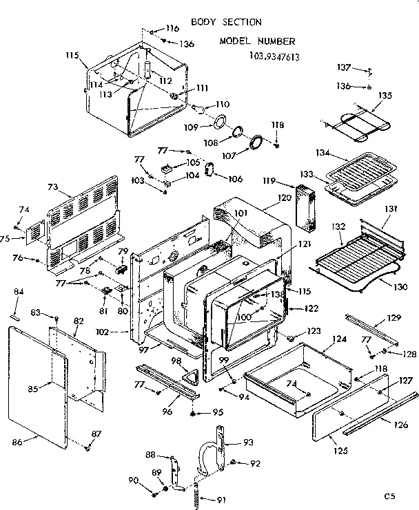 Kenmore 1039347613 body section diagram