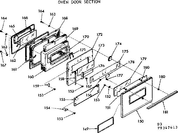 Kenmore 1039347613 oven door section diagram