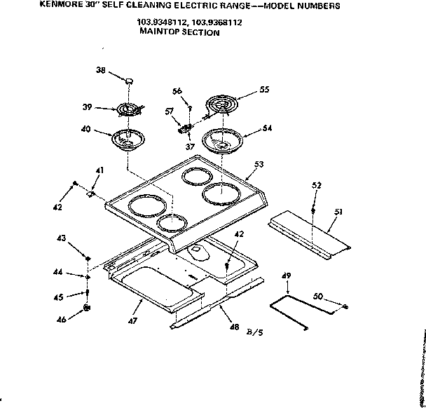 Kenmore 1039368112 maintop section diagram