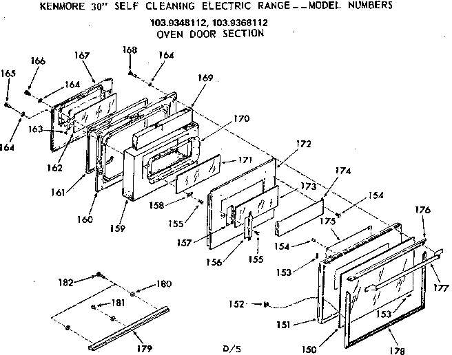 Kenmore 1039368112 oven door section diagram