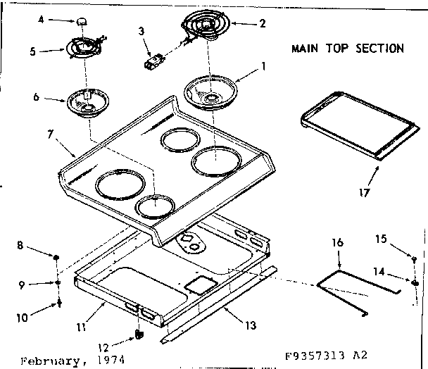 Kenmore 1039357363 main top section diagram