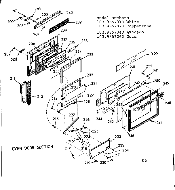 Kenmore 1039357363 oven door section diagram