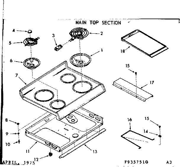 Kenmore 1039357540 main top section diagram
