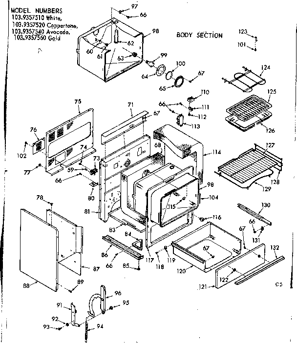 Kenmore 1039357540 body section diagram