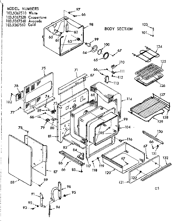 Kenmore 1039367560 body section diagram