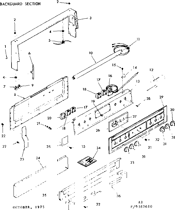 Kenmore 1039367610 backguard section diagram