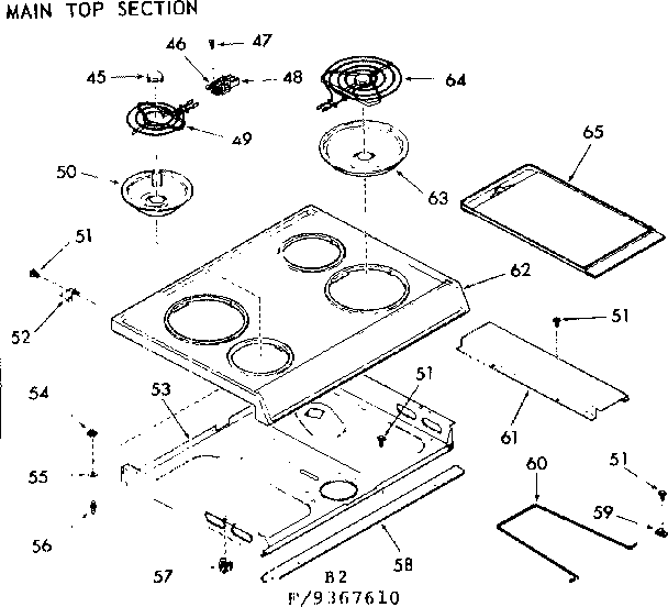 Kenmore 1039367610 main top section diagram