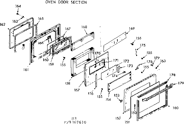 Kenmore 1039367610 oven door section diagram
