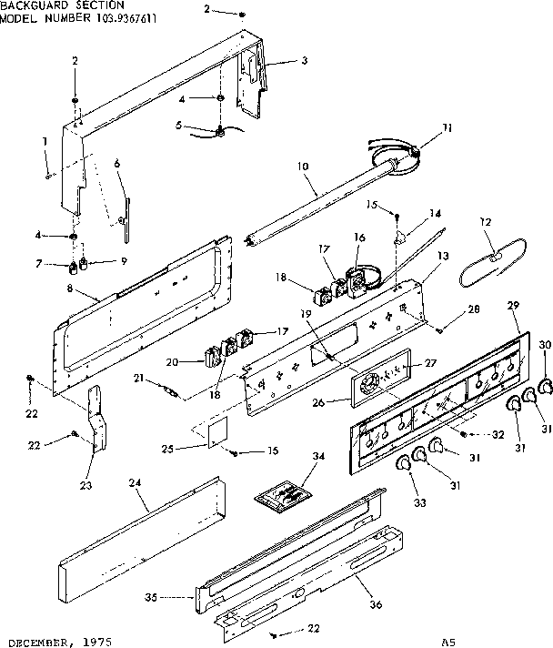 Kenmore 1039367611 backguard section diagram
