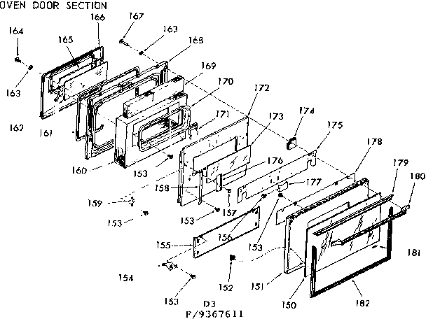 Kenmore 1039367611 oven door section diagram