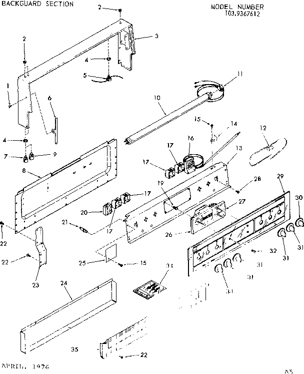 Kenmore 1039367612 backguard section diagram