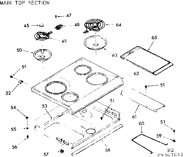 Kenmore 1039367612 main top section diagram
