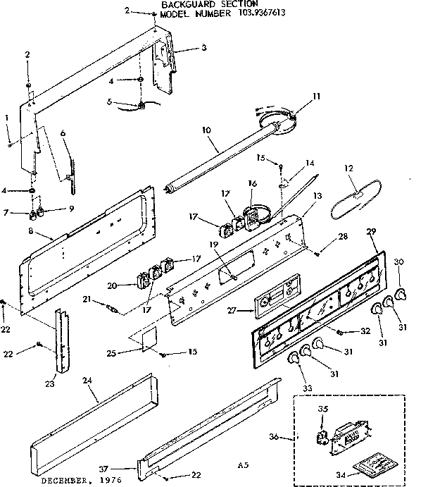 Kenmore 1039367613 backguard section diagram