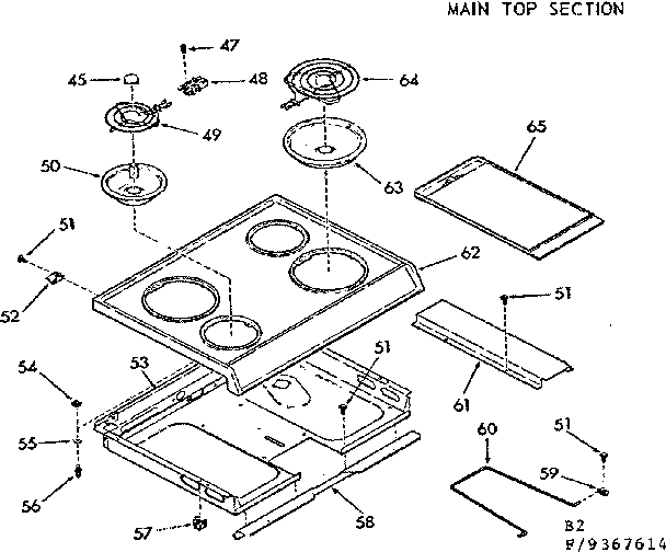 Kenmore 1039367614 main top section diagram